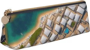 Greek Architecture Printed Patterns Pen Case Small Pencil Bag Triangle Pu Leather Pen Pouch Pen Bag Storage Bag With Zipper
