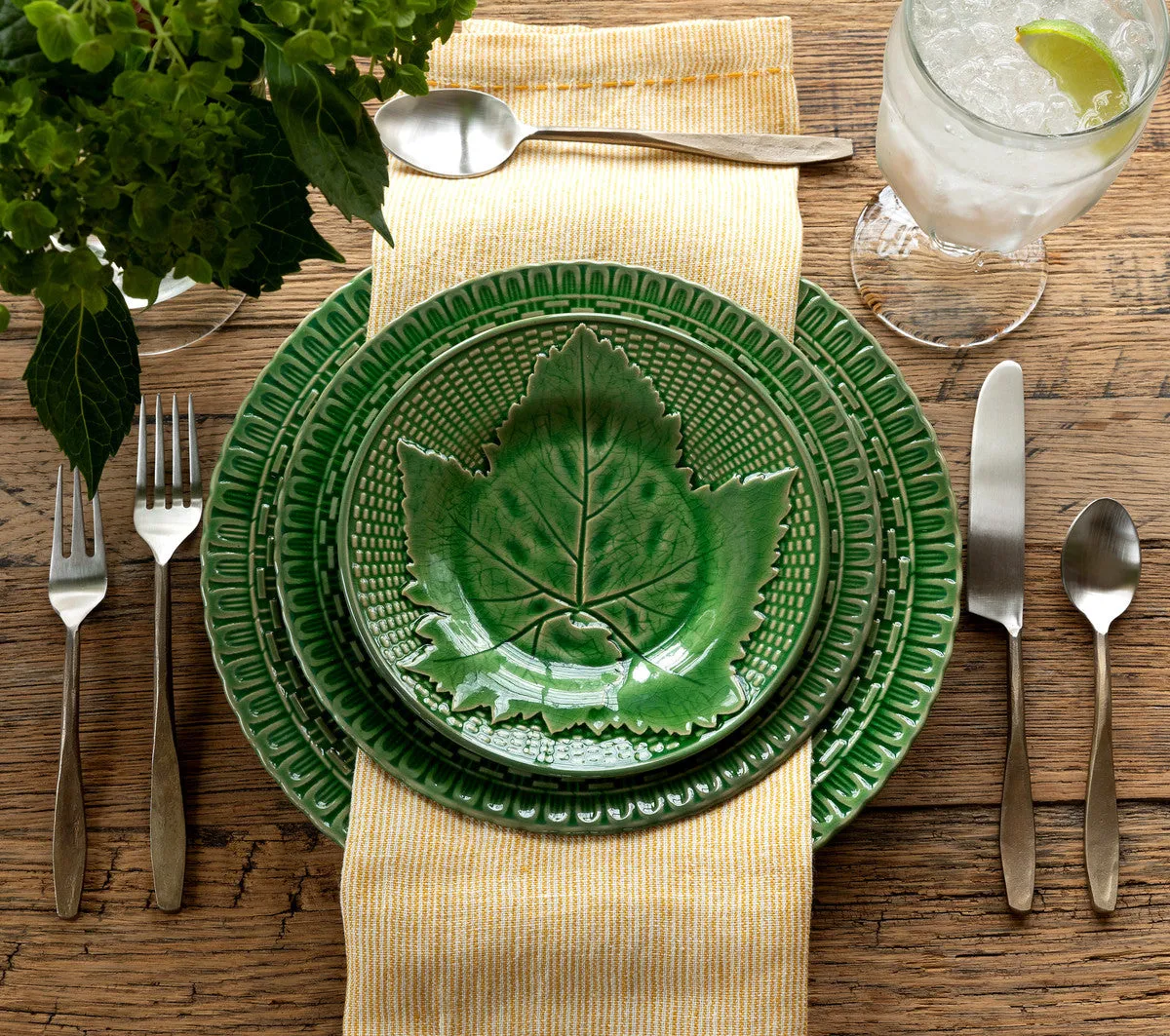 Green Glazed Basketweave Dinner Plate, set of 6