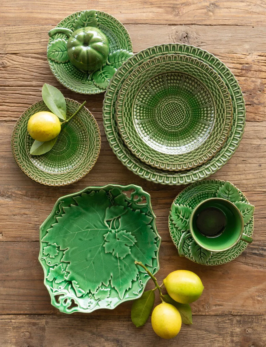 Green Glazed Basketweave Dinner Plate, set of 6
