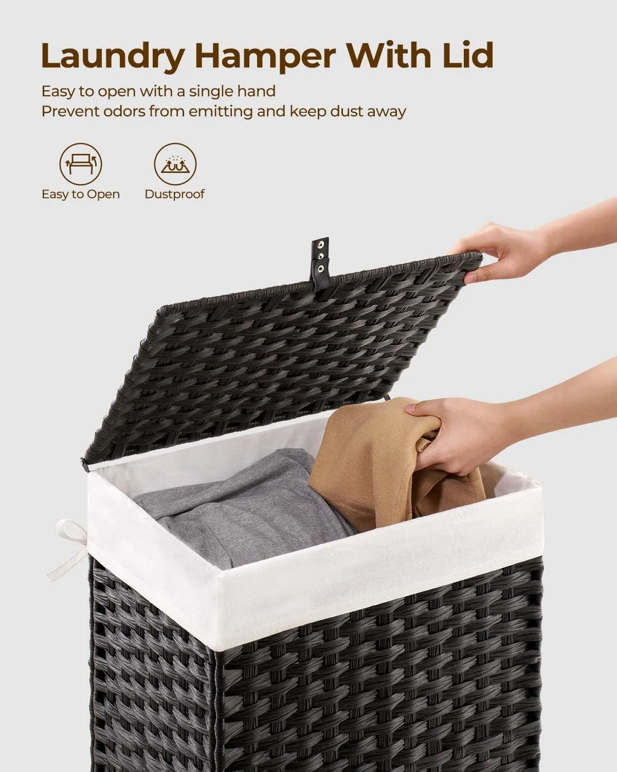 Greenstell Laundry Hamper with Lid, 90L Clothes Hamper with 2 Removable Liner Bags & 2 Mesh Laundry Bags, Handwoven Synthetic Rattan Laundry Basket for Clothes, Toys in Bathroom, Bedroom Black