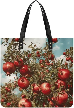 Grocery Bags Pomegranate Tree Bag for Women Lightweight Beach Bag Shoulder Bags for Travel Shopping Work Handbag