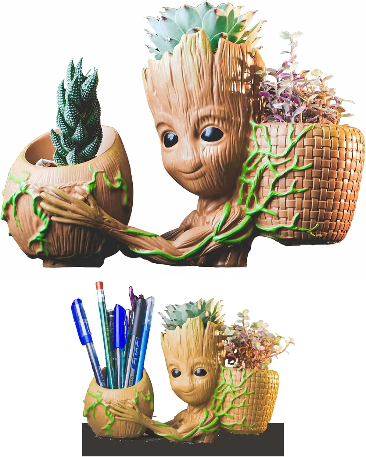 Groot Planter Tripot 3-in-1 Multi-Functional Succulent, Bonsai & Organizer with Unique Drain System: Ideal for Office, Home, Garden & Kids' Desk