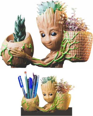 Groot Planter Tripot 3-in-1 Multi-Functional Succulent, Bonsai & Organizer with Unique Drain System: Ideal for Office, Home, Garden & Kids' Desk