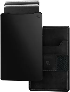 Groove Life Groove Wallet Black/Black Leather Go Mens Minimalist Aluminum Credit Card Holder, Magnetic Thumb Swipe, RFID Blocking, Magsafe, Genuine Leather Attachment, Lifetime Coverage