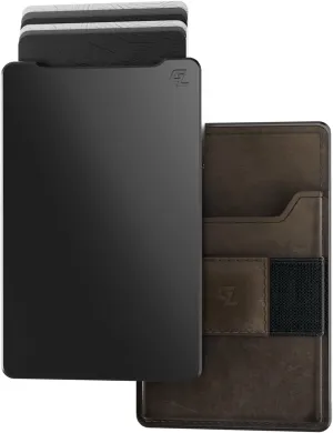 Groove Life Groove Wallet Gun Metal/Brown Leather Go Mens Minimalist Aluminum Credit Card Holder, Magnetic Thumb Swipe, RFID Blocking, Magsafe, Genuine Leather Attachment, Lifetime Coverage