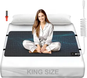 Grounding Mat for Bed, Carbon Fibre   PU Leather Grounding Mattress Pad with Grounding Cord, Test Pen and Plug for Better Sleep(King - 27"x 78")