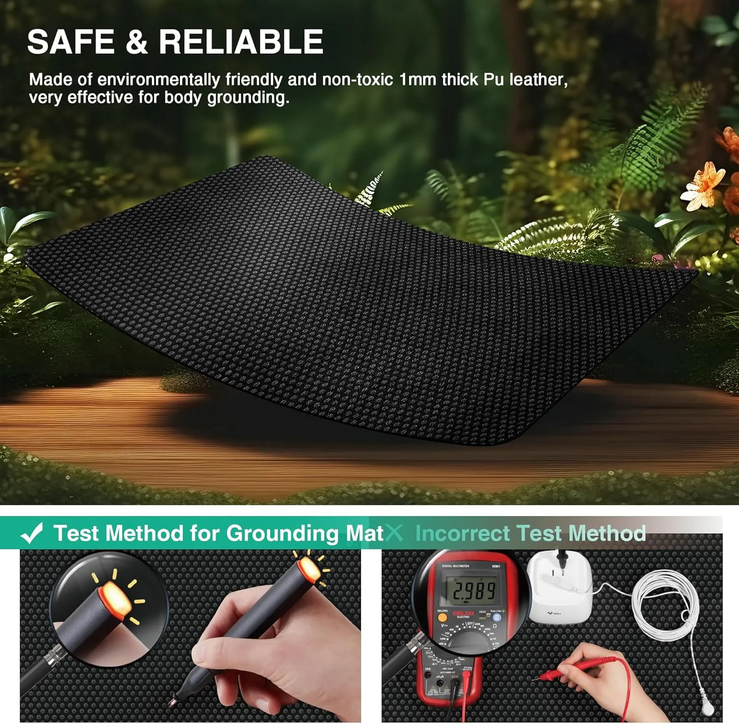 Grounding Mat for Bed, Grounding Pad for Sleep, Anti-Slip PU Leather Grounding Mattress with Grounding Cord, 27''×76‘’, King