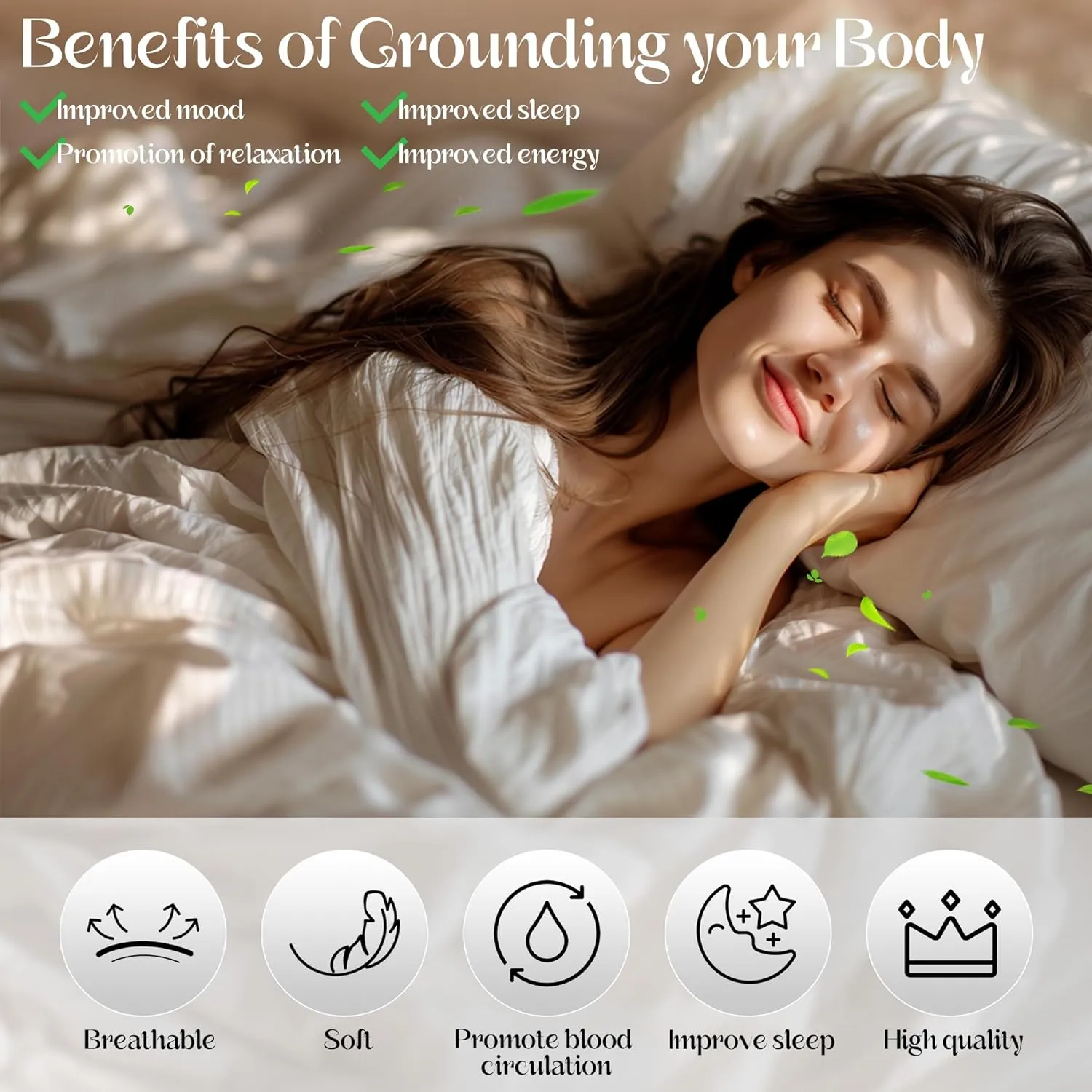 Grounding Mat with Leather, Enjoy The Grounding Effect Indoors, for Better Sleep, Pain and Stress Relief, Grounding Mat Set Comes with Grounding Cord, 27''×72''
