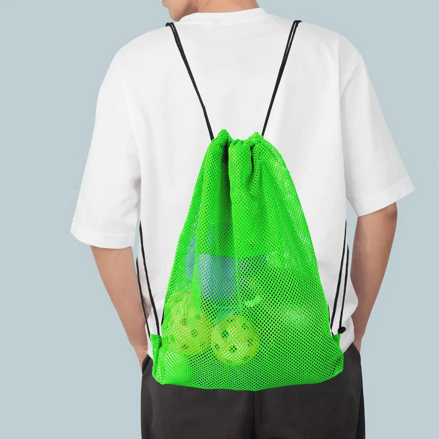 GSE Games & Sports Expert 6 Pack 19"x15" Green Mesh Drawstring Backpack Bag for Baseball, Softball, Tennis, Pickleball Ball, Golf Ball. Mesh Sports Equipment Bag with Lock for Gym, Beach, Laundry