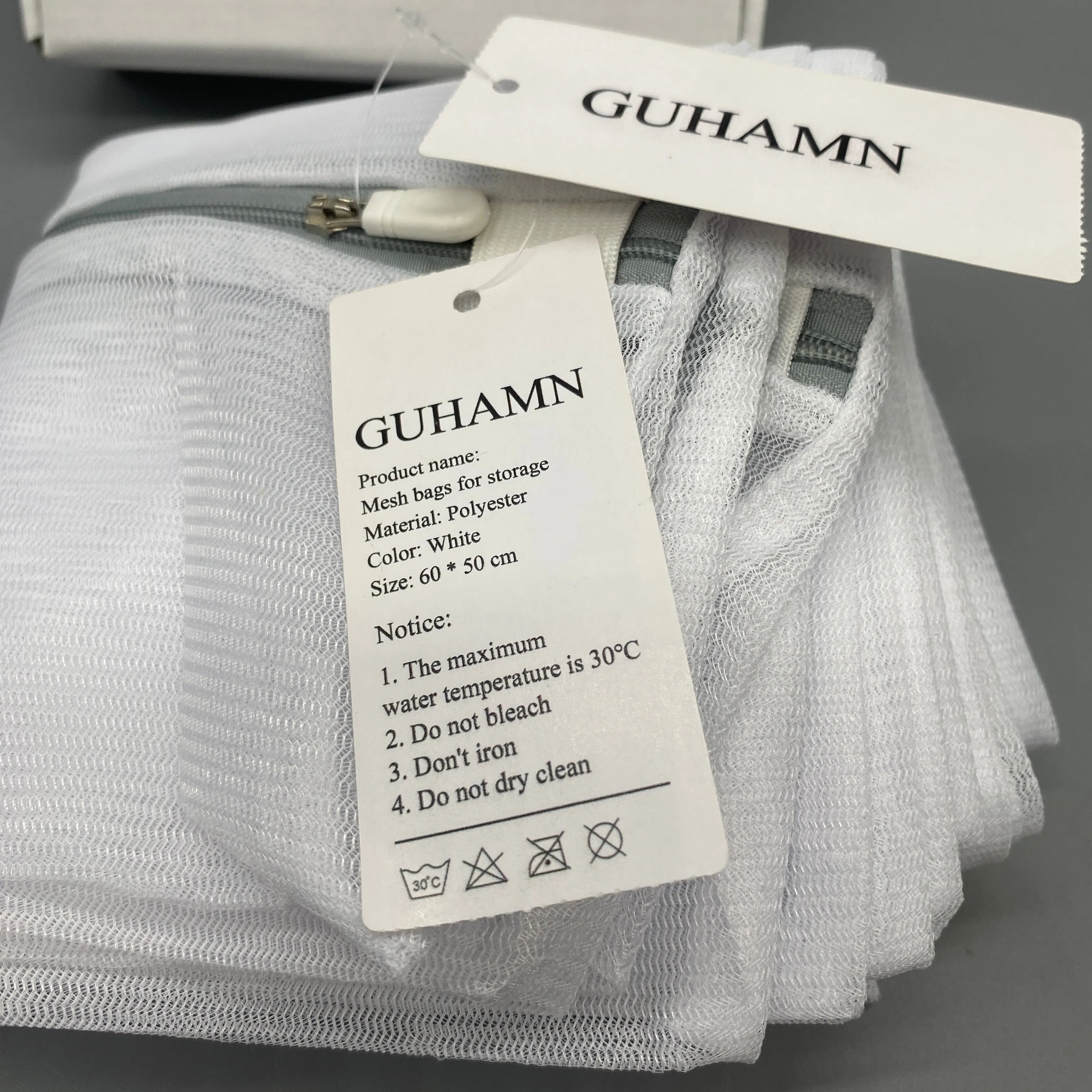 GUHAMN Mesh bags for storage, 60x50cm, White Polyester Material, Breathable, Durable, Perfect for Organizing Clothes, Toys, and Laundry