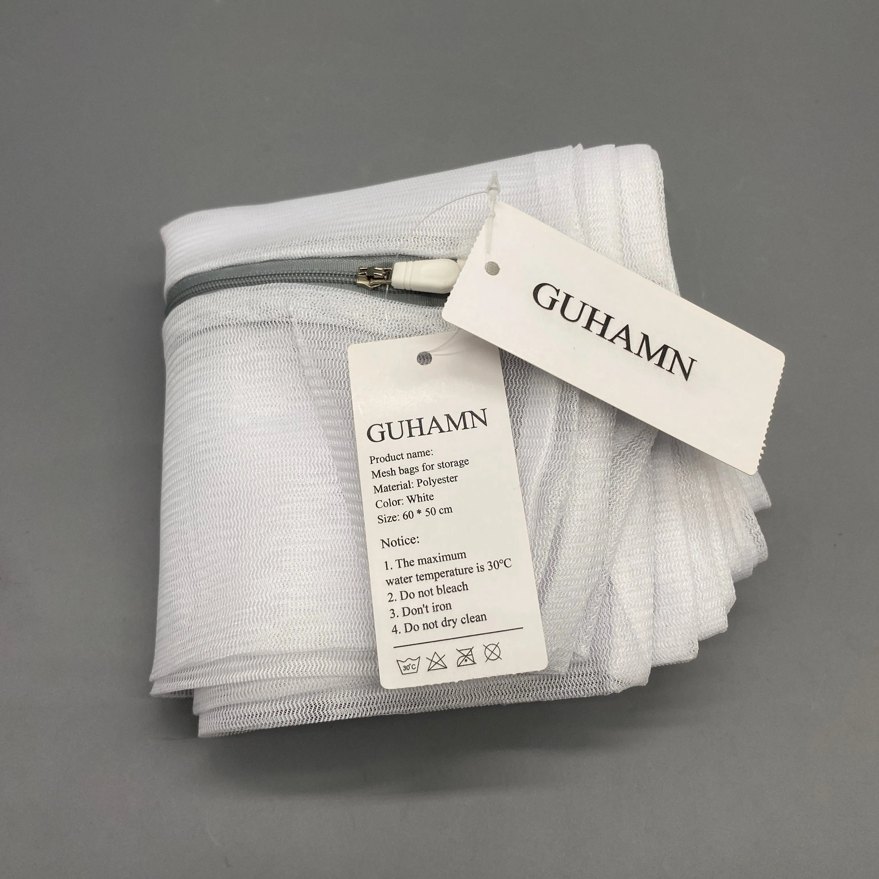 GUHAMN Mesh bags for storage, 60x50cm, White Polyester Material, Breathable, Durable, Perfect for Organizing Clothes, Toys, and Laundry