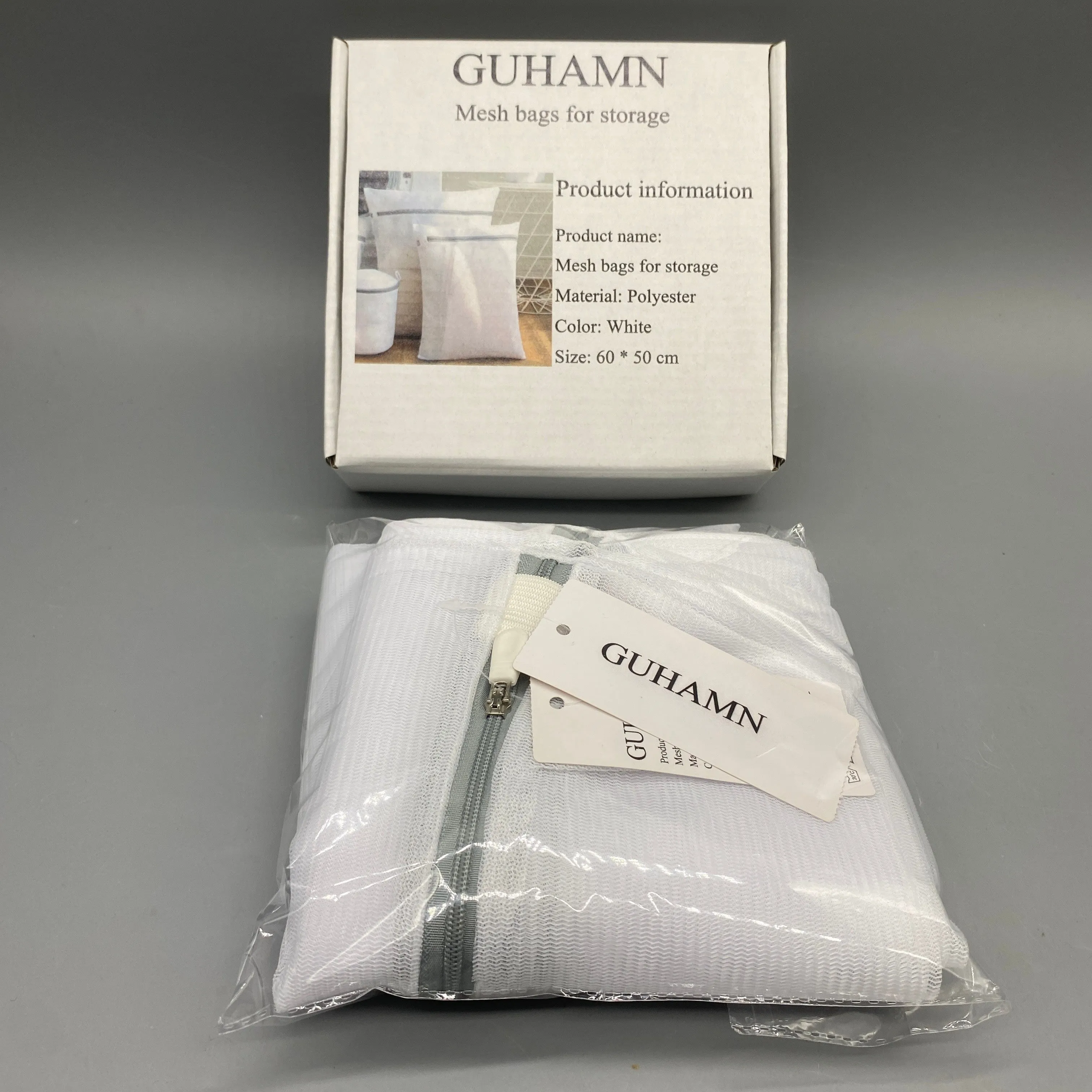 GUHAMN Mesh bags for storage, 60x50cm, White Polyester Material, Breathable, Durable, Perfect for Organizing Clothes, Toys, and Laundry