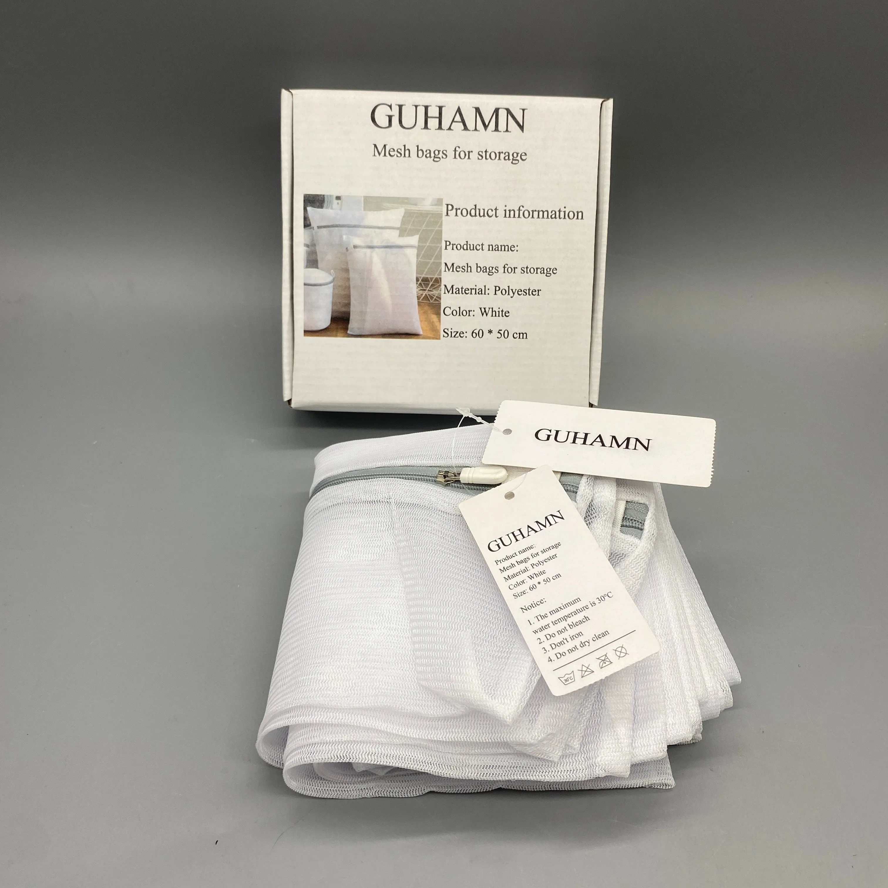 GUHAMN Mesh bags for storage, 60x50cm, White Polyester Material, Breathable, Durable, Perfect for Organizing Clothes, Toys, and Laundry