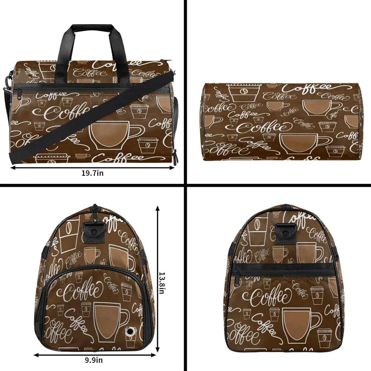 Gym Bag for Women Men Brown Coffee Cup Travel Duffle Bag with Shoe Compartment Waterproof Sports Tote Bags Large Overnight Weekender Bags for Travel Swimming Gym Yoga Dance