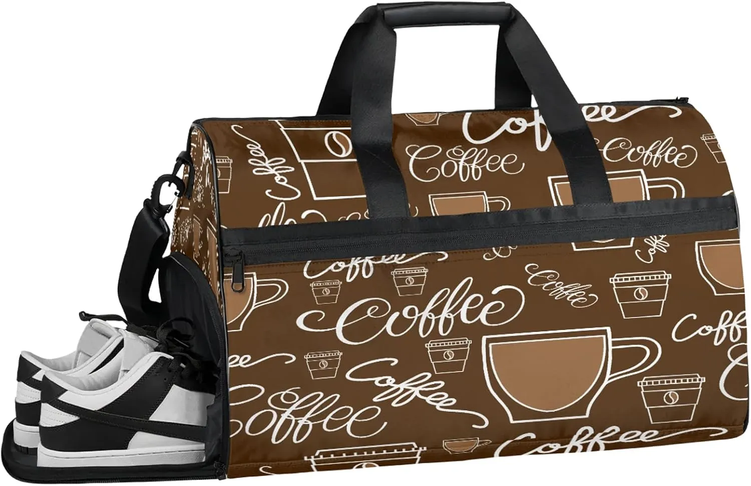 Gym Bag for Women Men Brown Coffee Cup Travel Duffle Bag with Shoe Compartment Waterproof Sports Tote Bags Large Overnight Weekender Bags for Travel Swimming Gym Yoga Dance