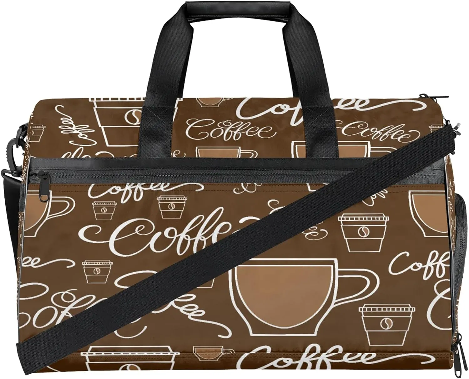Gym Bag for Women Men Brown Coffee Cup Travel Duffle Bag with Shoe Compartment Waterproof Sports Tote Bags Large Overnight Weekender Bags for Travel Swimming Gym Yoga Dance