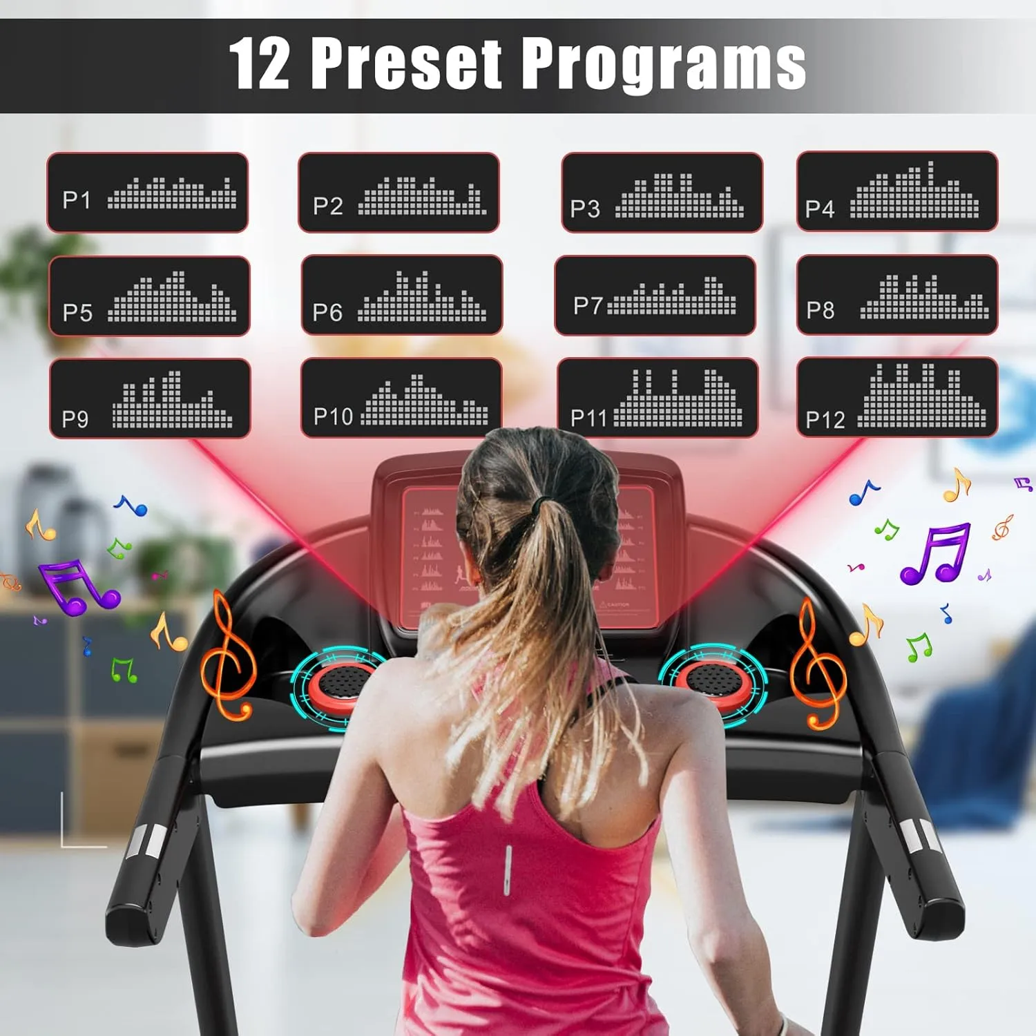 GYMAX Foldable Treadmill, 2.25HP Folding Running Machine with LED Monitor, 12 Preset Programs, APP Control, Speaker & Pulse Sensor, Portable Compact Small Treadmill for Apartment/Home/Gym
