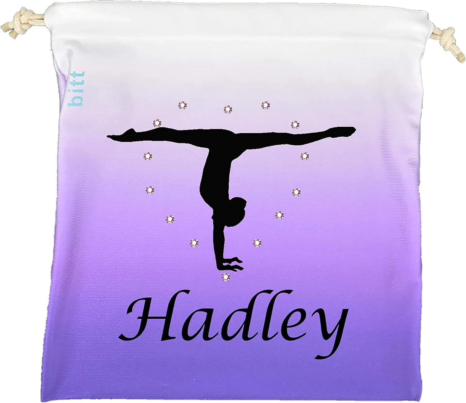 Gymnastics Grip Bag with Gymnast Handstand in Ombre Colors - Customized Bag, Swarovski Crystals Option (Purple Ombre)