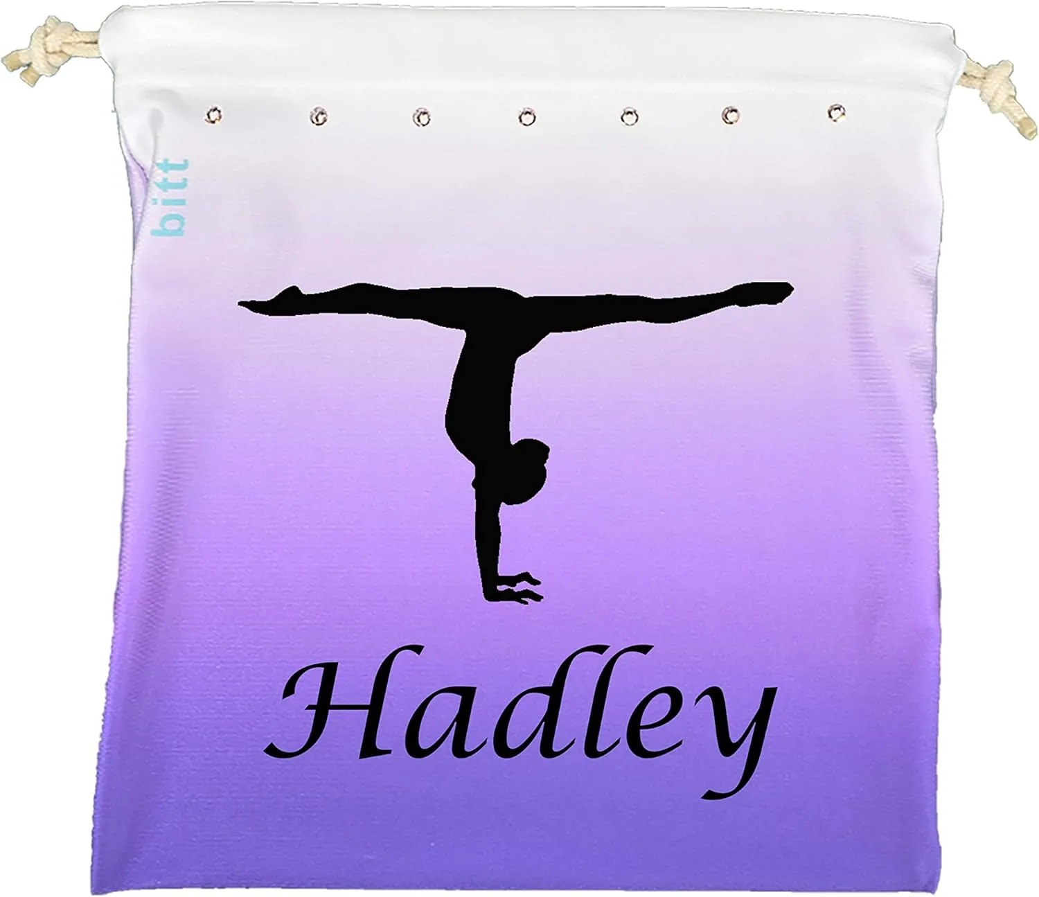Gymnastics Grip Bag with Gymnast Handstand in Ombre Colors - Customized Bag, Swarovski Crystals Option (Purple Ombre)
