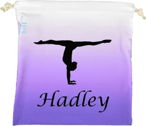 Gymnastics Grip Bag with Gymnast Handstand in Ombre Colors - Customized Bag, Swarovski Crystals Option (Purple Ombre)
