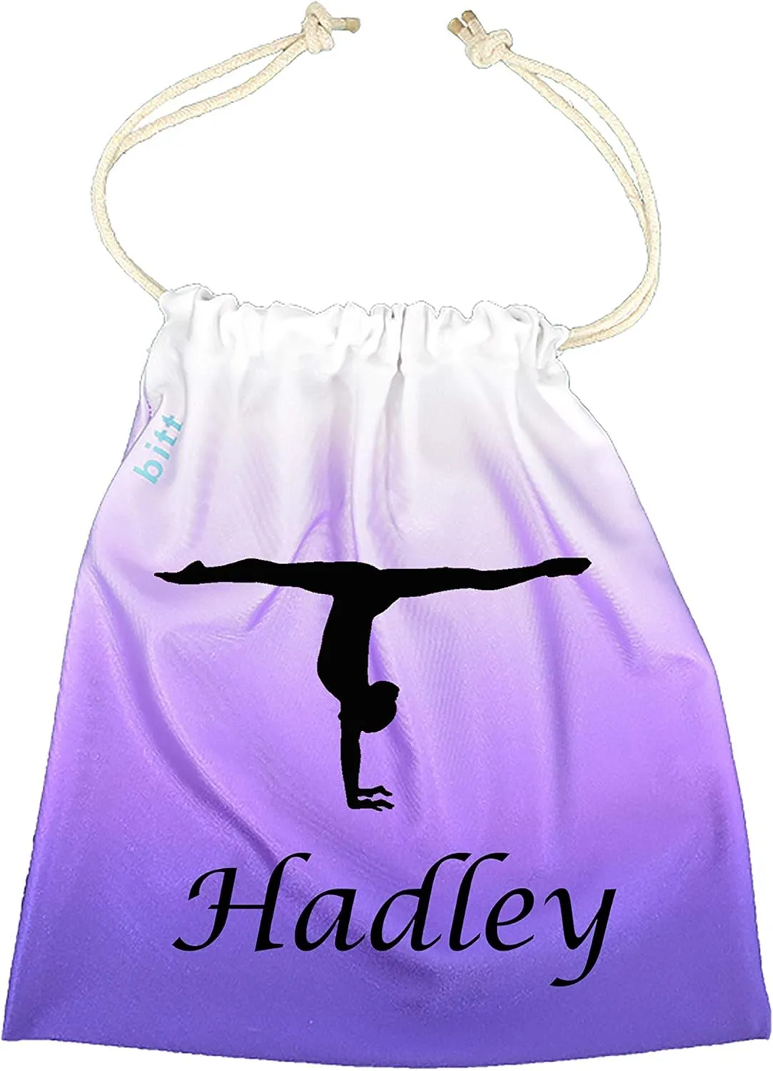 Gymnastics Grip Bag with Gymnast Handstand in Ombre Colors - Customized Bag, Swarovski Crystals Option (Purple Ombre)