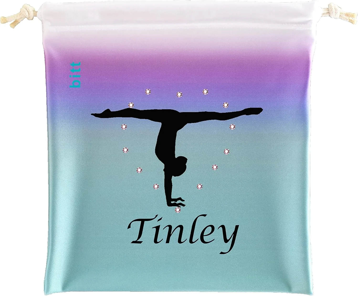 Gymnastics Grip Bag with Gymnast Handstand in Ombre Colors - Customized Bag, Swarovski Crystals Option (Teal Purple Ombre)