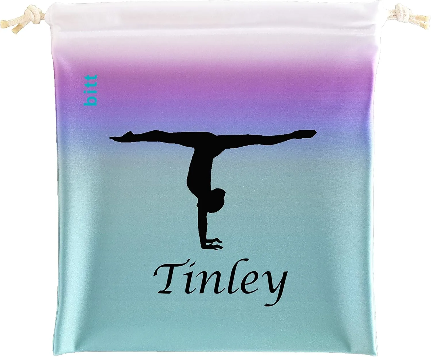 Gymnastics Grip Bag with Gymnast Handstand in Ombre Colors - Customized Bag, Swarovski Crystals Option (Teal Purple Ombre)