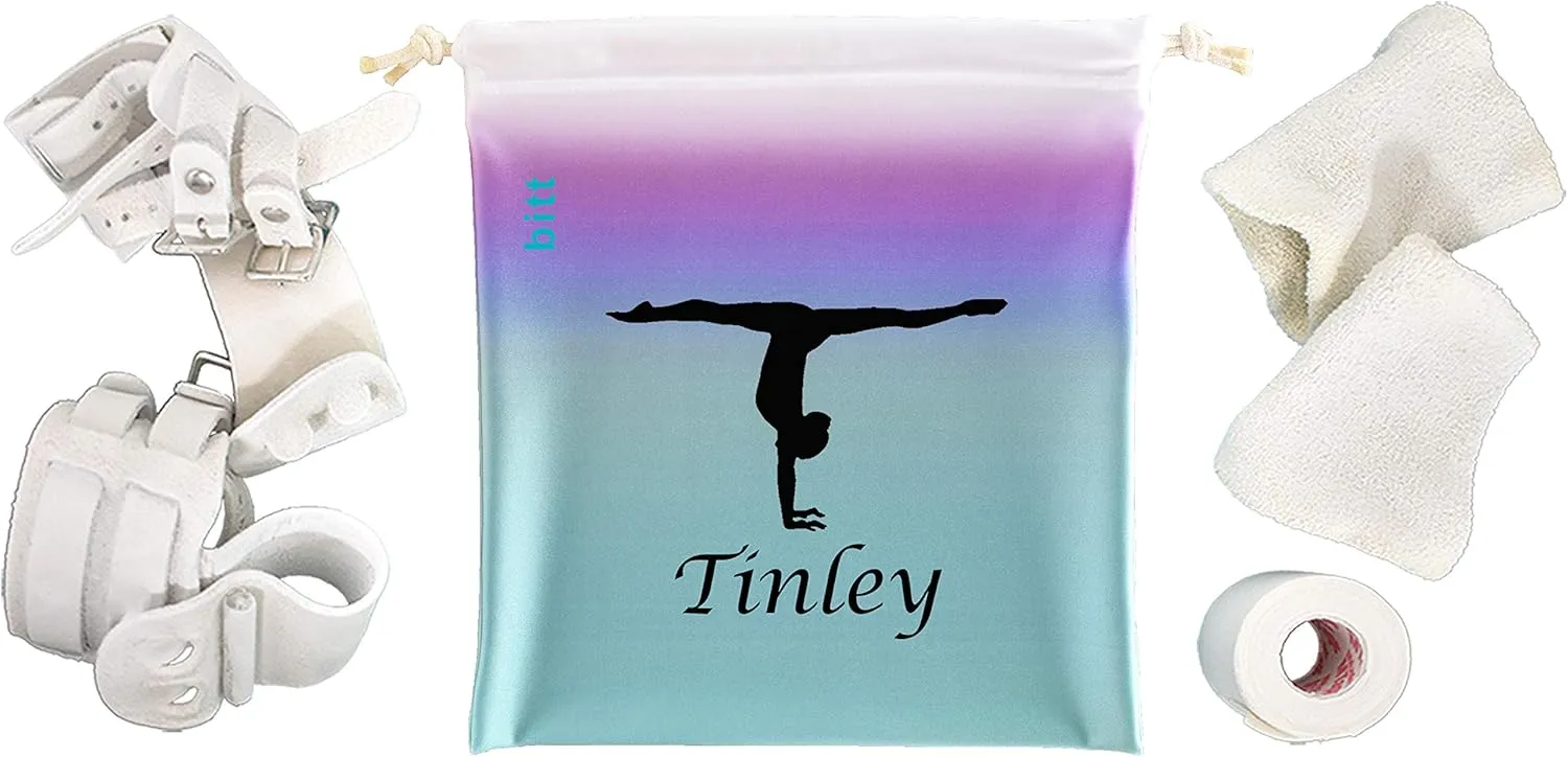 Gymnastics Grip Bag with Gymnast Handstand in Ombre Colors - Customized Bag, Swarovski Crystals Option (Teal Purple Ombre)