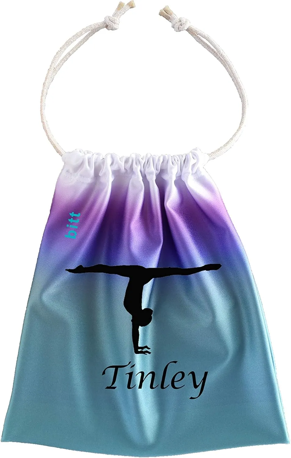 Gymnastics Grip Bag with Gymnast Handstand in Ombre Colors - Customized Bag, Swarovski Crystals Option (Teal Purple Ombre)