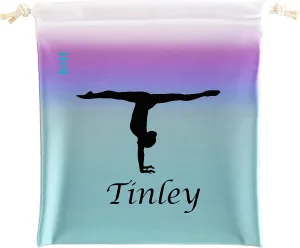 Gymnastics Grip Bag with Gymnast Handstand in Ombre Colors - Customized Bag, Swarovski Crystals Option (Teal Purple Ombre)