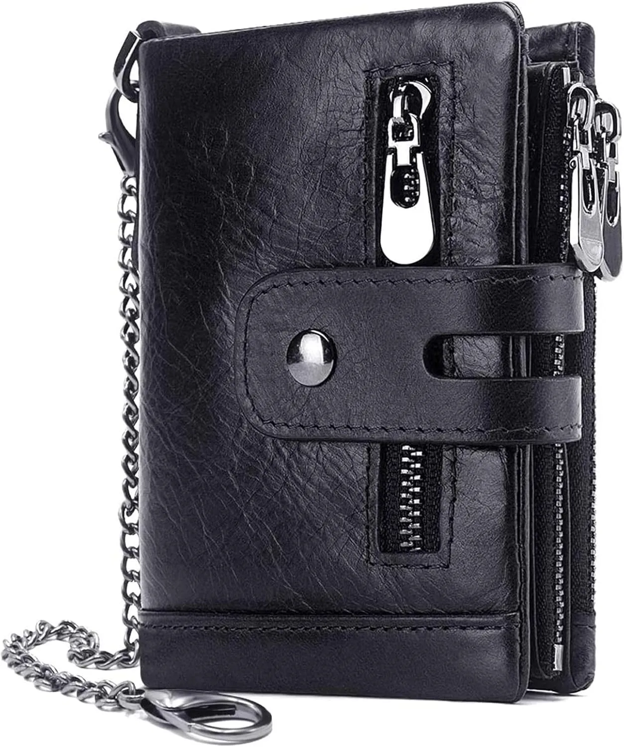gzcz Mens Wallet with Chain RFID Blocking Genuine Leather Bifold Purse for Men with ID Window and Zip Coin Pocket