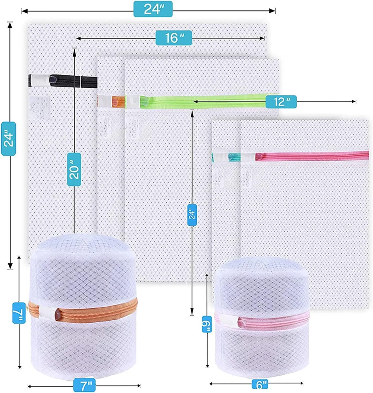 H HOME-MART 7 Pack Mesh Laundry Bags, 1 Extra Large &2 Large &2 Medium & 2 Bra Bags, Washing Machine Wash Bags, Lingerie Wash Bags for Delicate Clothes with Premium Zipper Lock