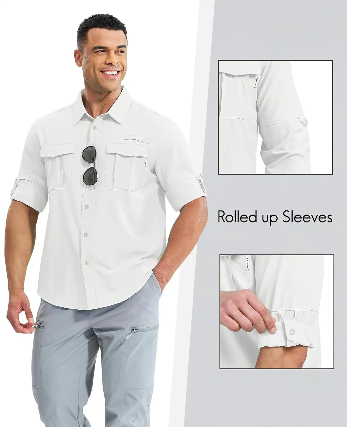 Haimont Men's UPF50  Sun Protection Fishing Shirts Hiking Travel Shirts Button Down Long Sleeve Shirts with Pockets