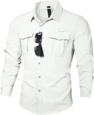 Haimont Men's UPF50  Sun Protection Fishing Shirts Hiking Travel Shirts Button Down Long Sleeve Shirts with Pockets