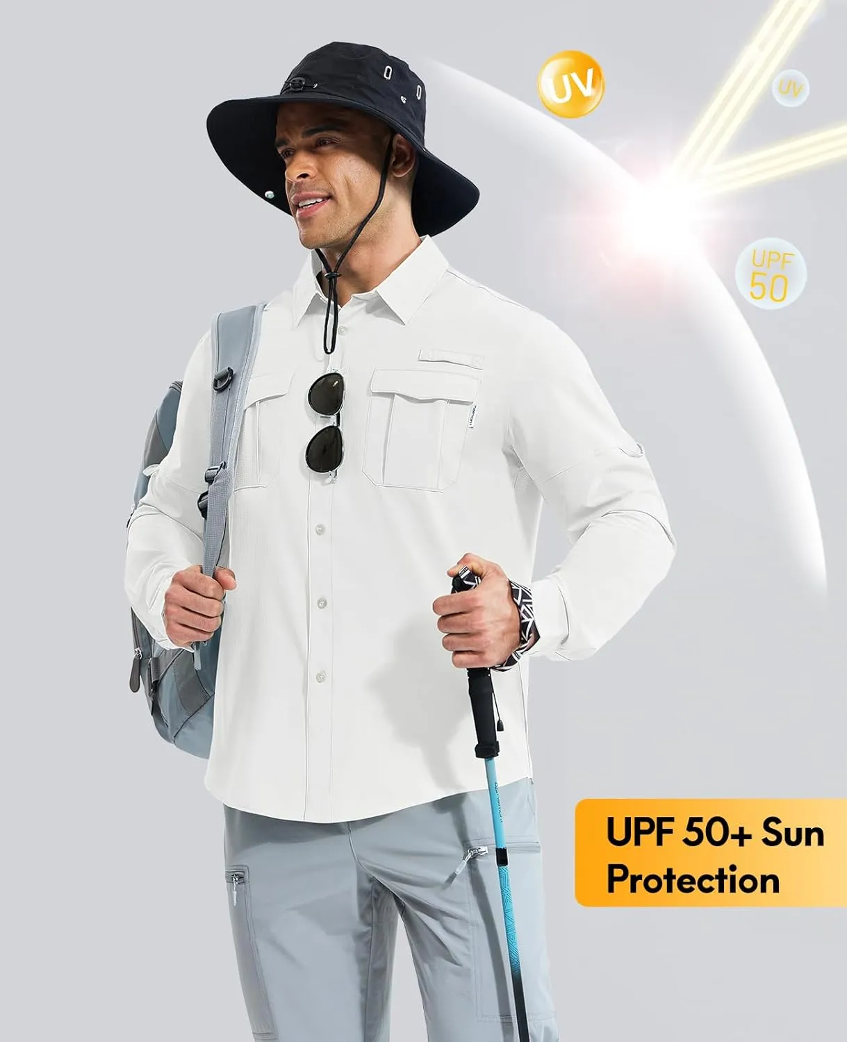 Haimont Men's UPF50  Sun Protection Fishing Shirts Hiking Travel Shirts Button Down Long Sleeve Shirts with Pockets
