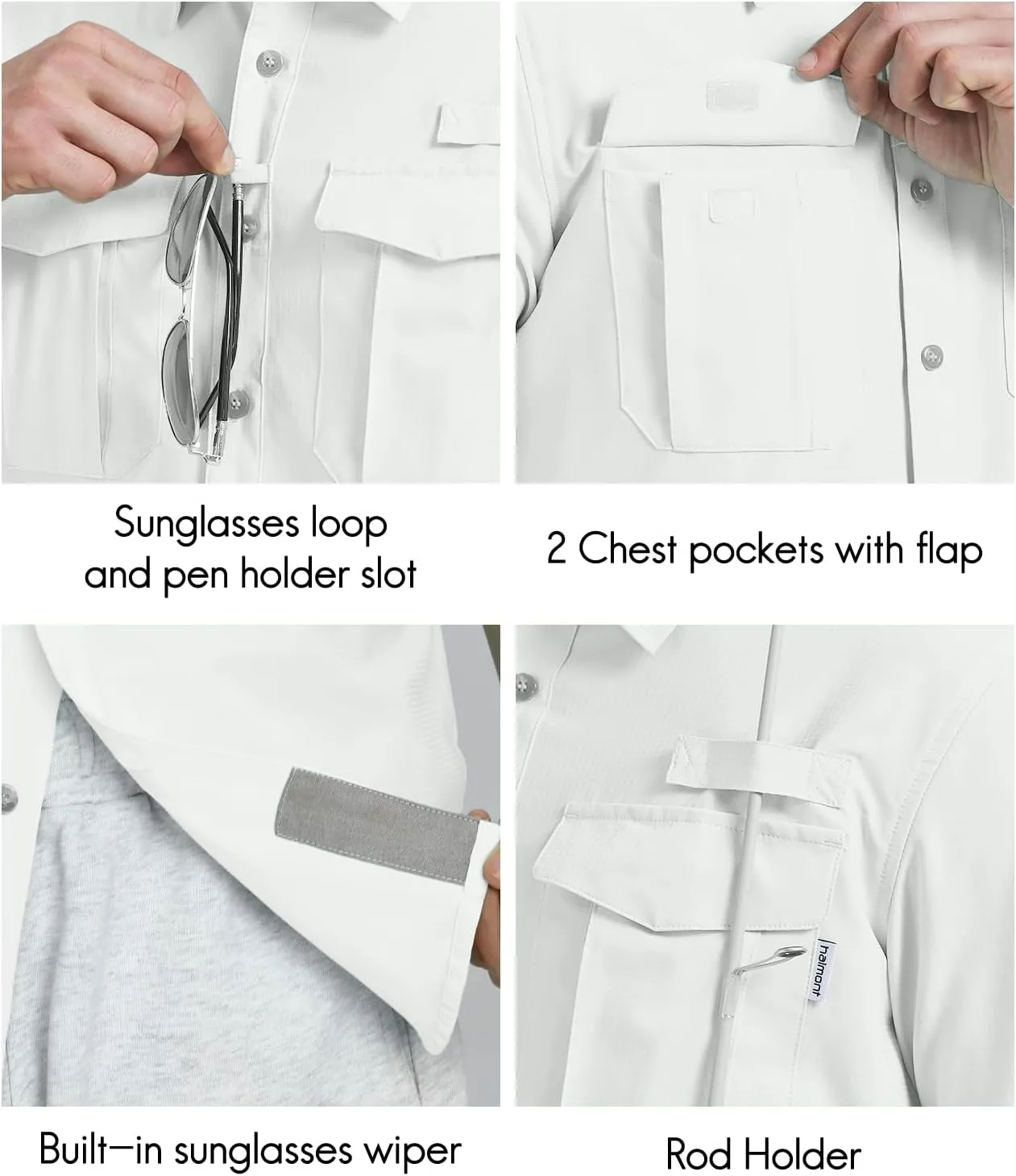 Haimont Men's UPF50  Sun Protection Fishing Shirts Hiking Travel Shirts Button Down Long Sleeve Shirts with Pockets