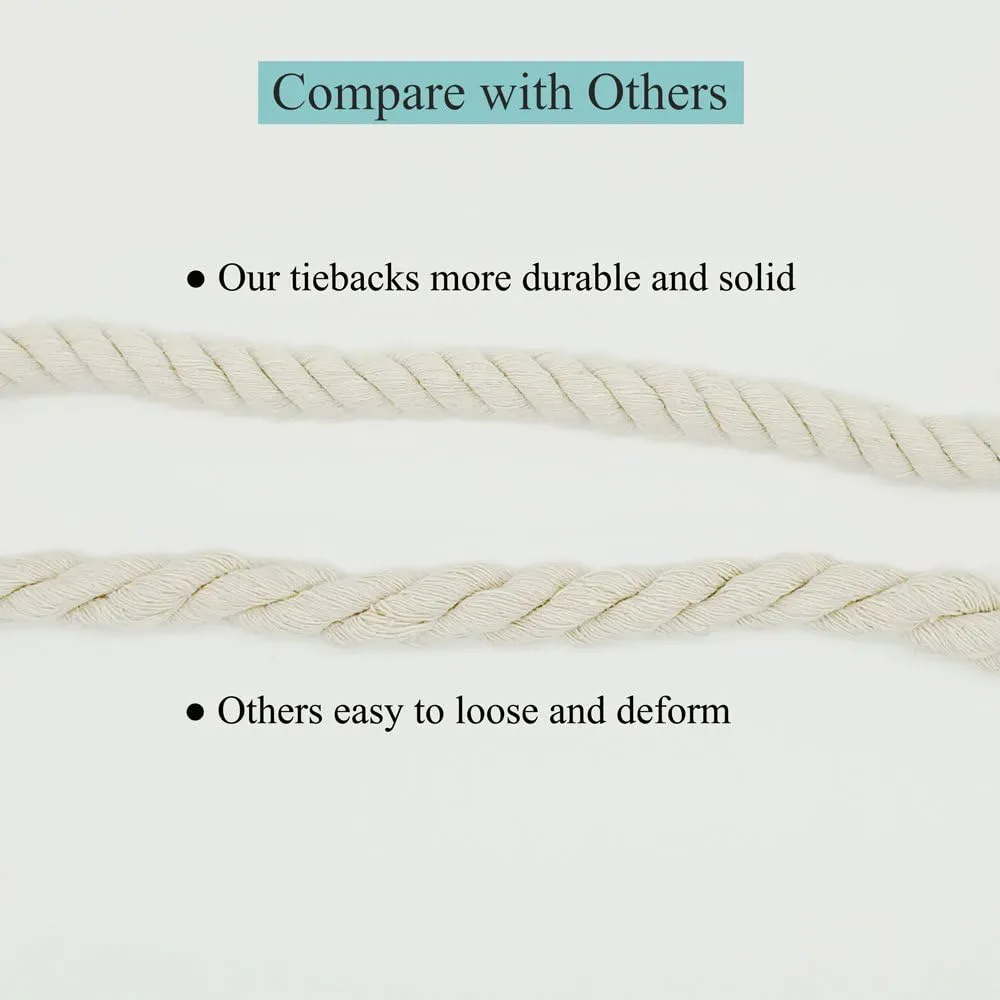 Hand Knitting Curtain Tiebacks Rope for Draperies - Decorative Rustic Holdbacks, Rope Holdbacks Holders for Sheer Curtain and Outdoor Curtain(Set of 4, Coffee)