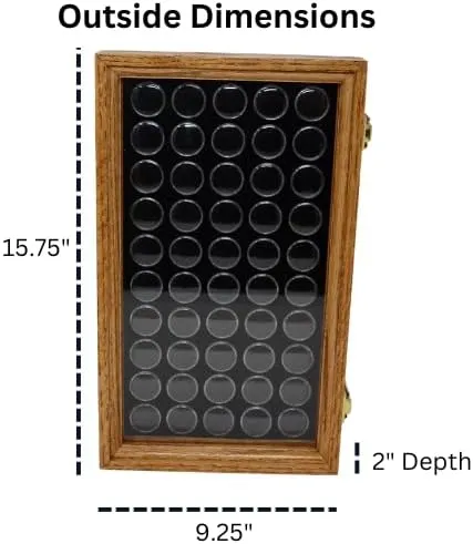 Handcrafted Oak Display Case for Coins, Gemstones, 24/36/50 Compartments, Black or White Foam with Glass Top Lid and Lockable Latches (Black, 50 Quarter Size)