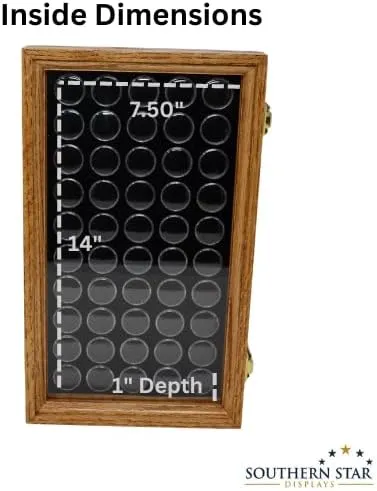 Handcrafted Oak Display Case for Coins, Gemstones, 24/36/50 Compartments, Black or White Foam with Glass Top Lid and Lockable Latches (Black, 50 Quarter Size)
