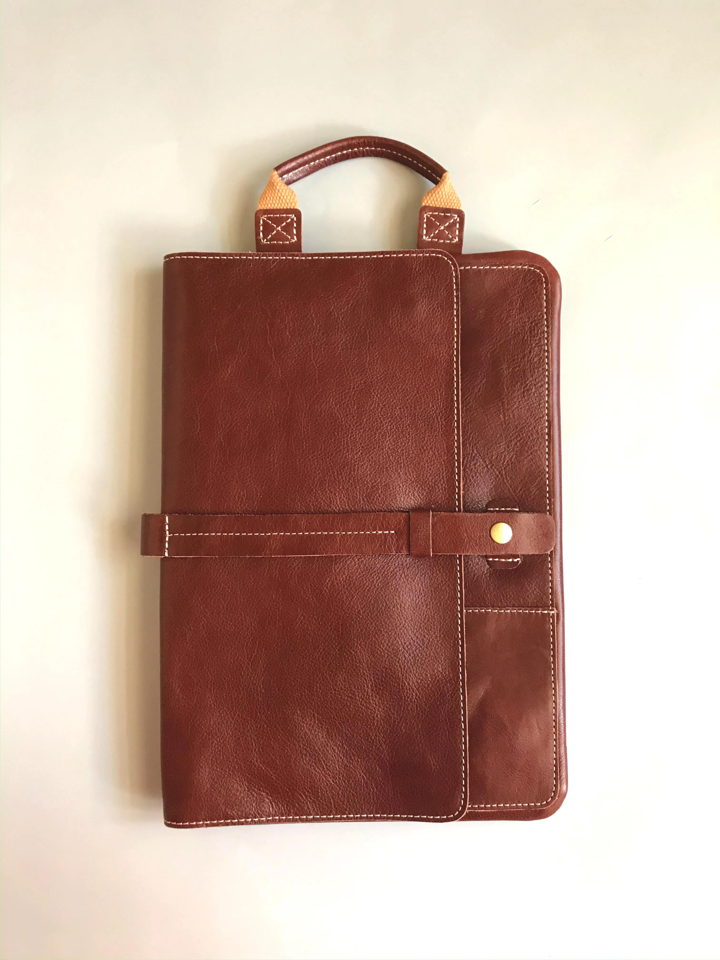 Handmade Stylish Slim Genuine Cowhide Leather Briefcase, Leather Business Portfolio/ iPad Holder/ Laptop Case
