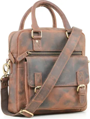 Handmade World Leather Messenger Crossbody Bag For Men Women 'The Dune' Compatible with Tablets For Work Business Travel Man Purse