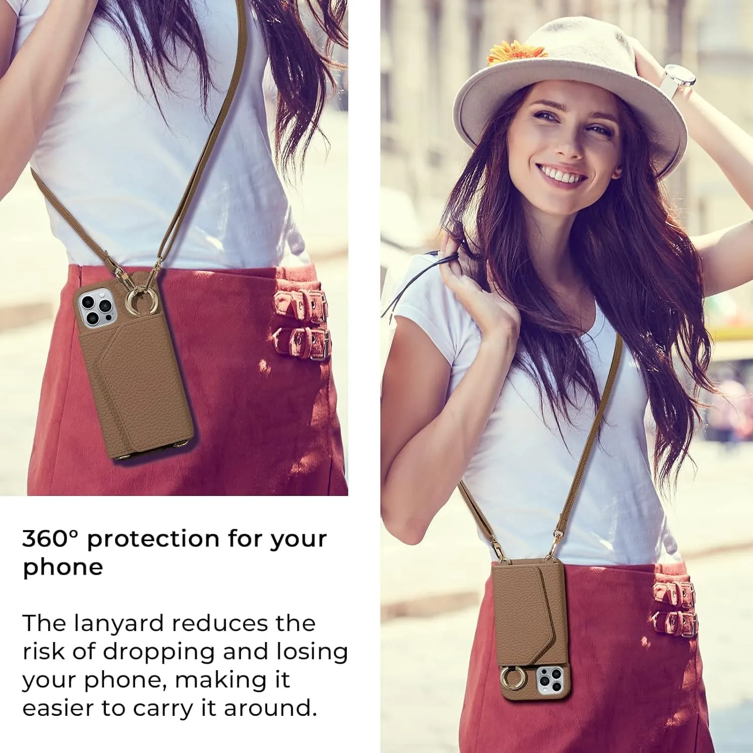 HANDODO Wallet Case Compatible iPhone 14,Women Vegan Leather Detachable Crossbody Phone Case with RFID Blocking Card Holder Adjustable Strap Shockproof Kickstand Phone Wallet (Greige)