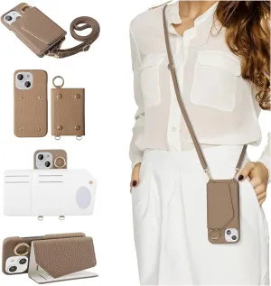 HANDODO Wallet Case Compatible iPhone 14,Women Vegan Leather Detachable Crossbody Phone Case with RFID Blocking Card Holder Adjustable Strap Shockproof Kickstand Phone Wallet (Greige)