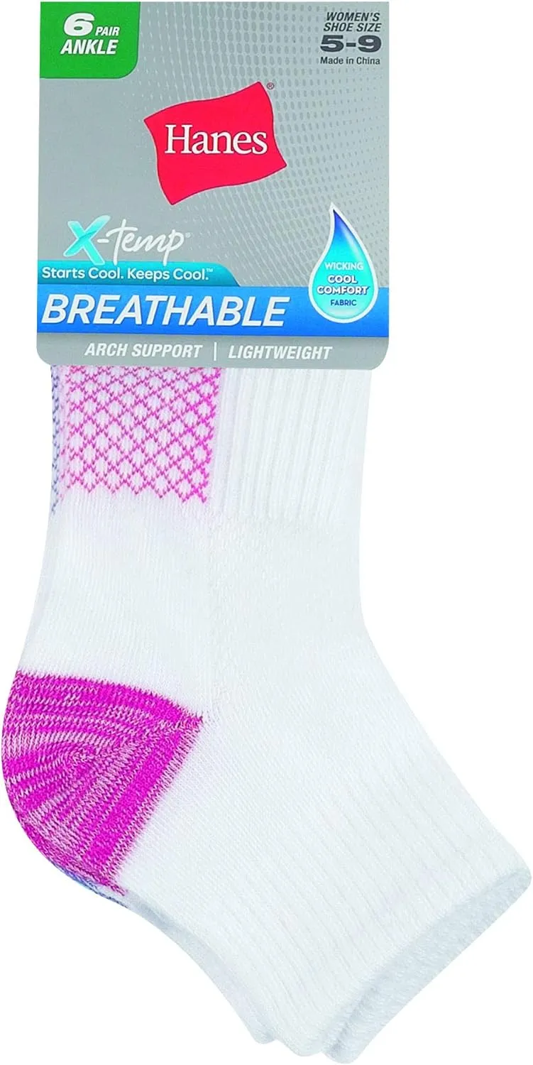 Hanes Women's 6-Pair Lightweight Breathable Ventilation Ankle Socks