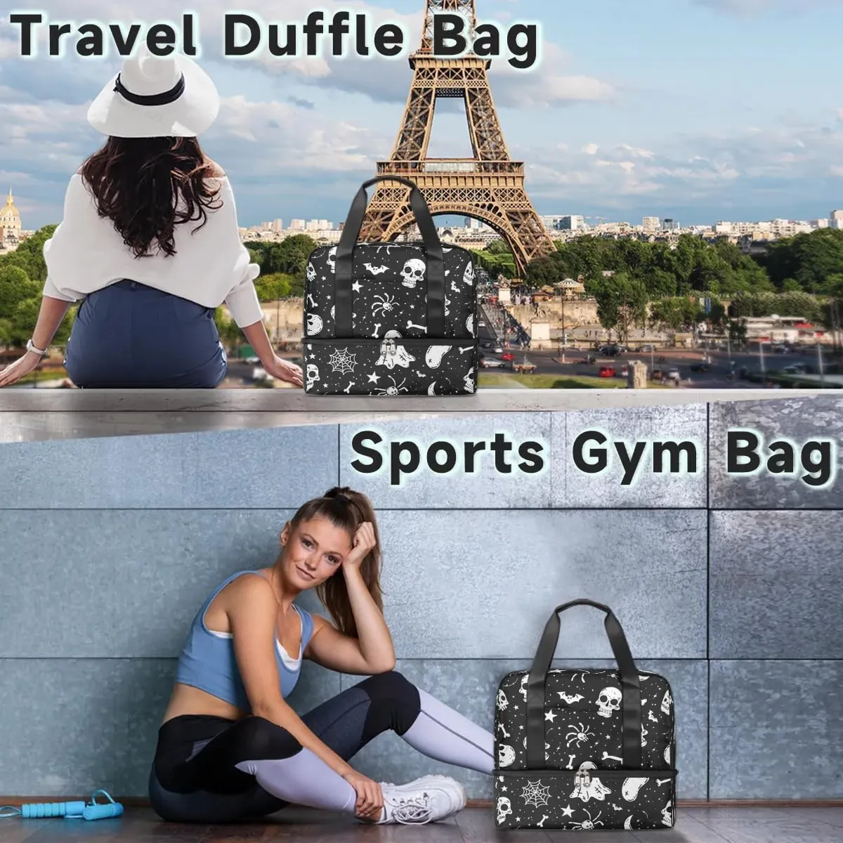Happy Halloween Themed Travel Duffel Bag Dry Wet Separated Sports Tote Travel Duffle Bag Gym Workout Bag Women Travel Duffel Bag for Women, Travel, Gym, Work