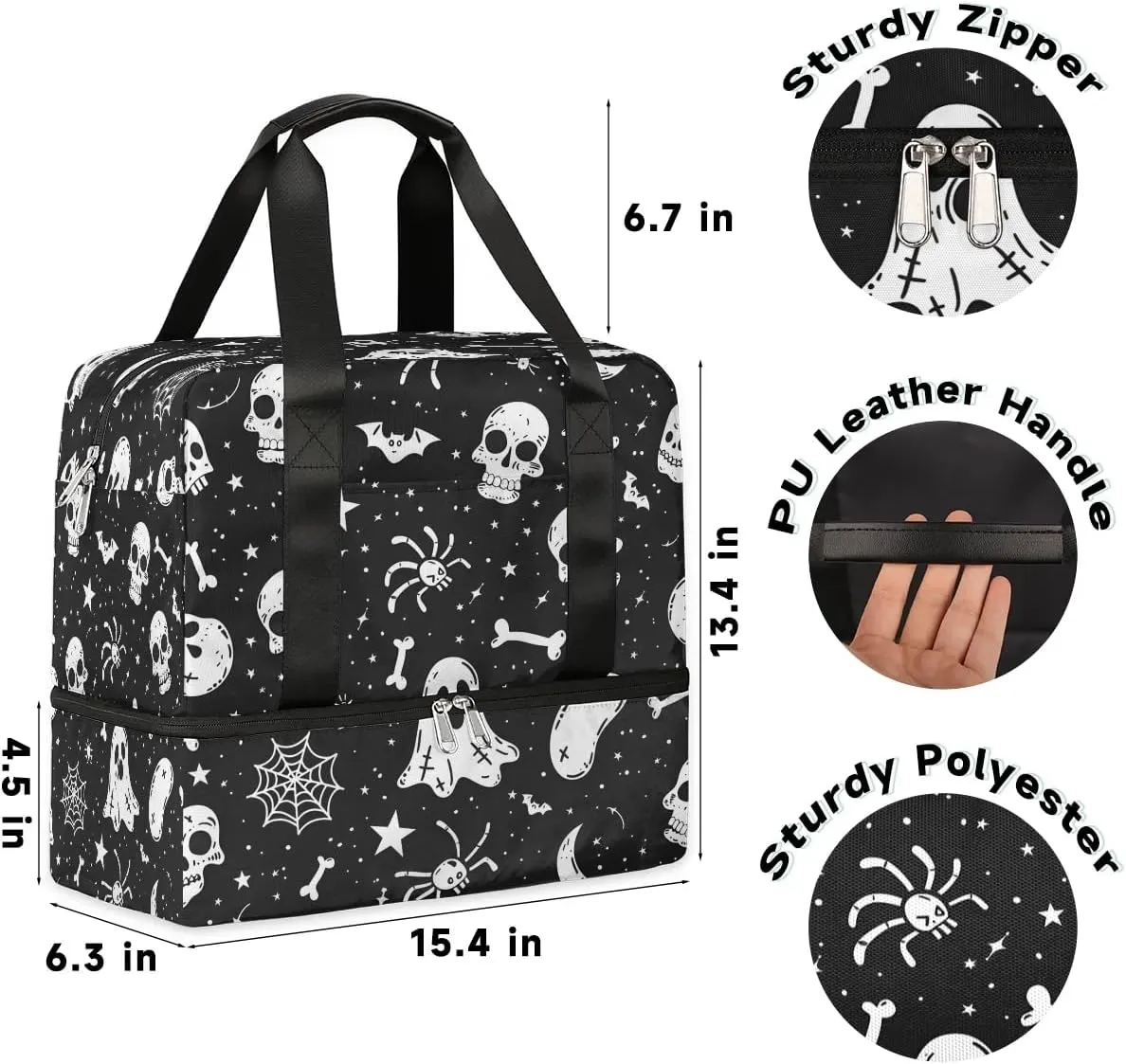 Happy Halloween Themed Travel Duffel Bag Dry Wet Separated Sports Tote Travel Duffle Bag Gym Workout Bag Women Travel Duffel Bag for Women, Travel, Gym, Work