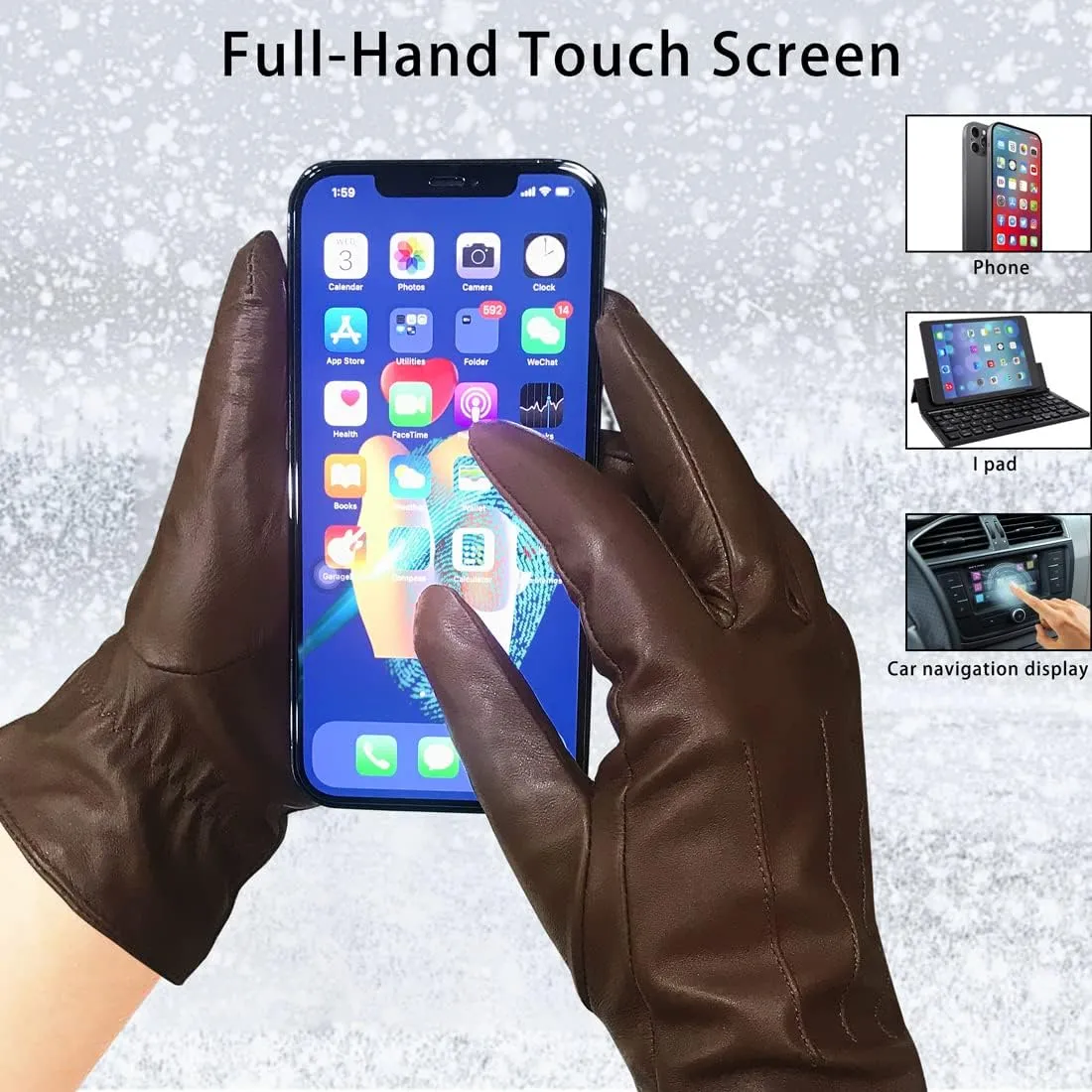 Harssidanzar Womens Winter Warm Cashmere Lining Touchscreen Texting Warm Driving Lambskin Leather Gloves GL017