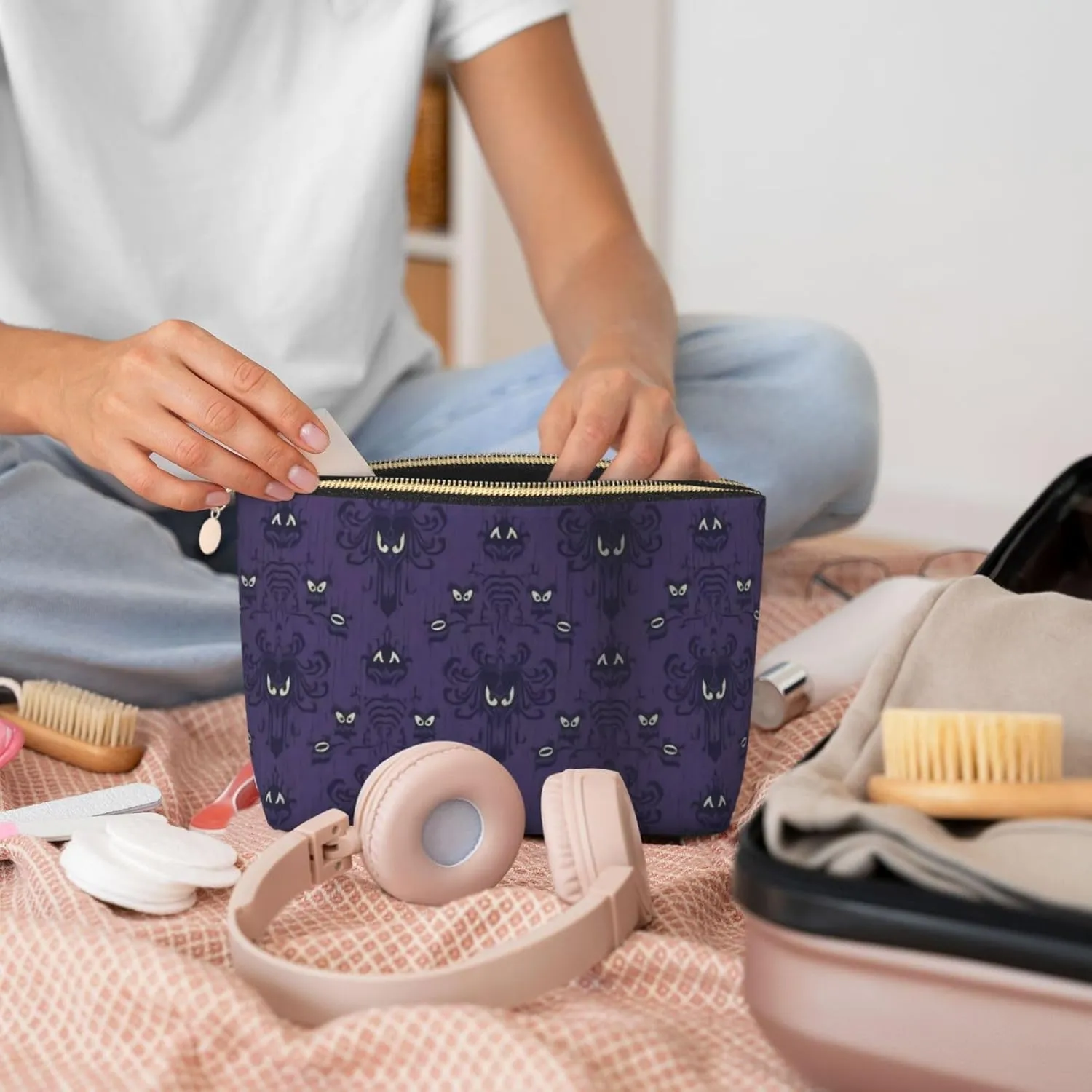 Haunted Mansion Cosmetic Bag Travel Makeup Bag Organizer Toiletry Bag with Zipper Storage Pouch Coin Purse Brushes for Women Girls Gifts