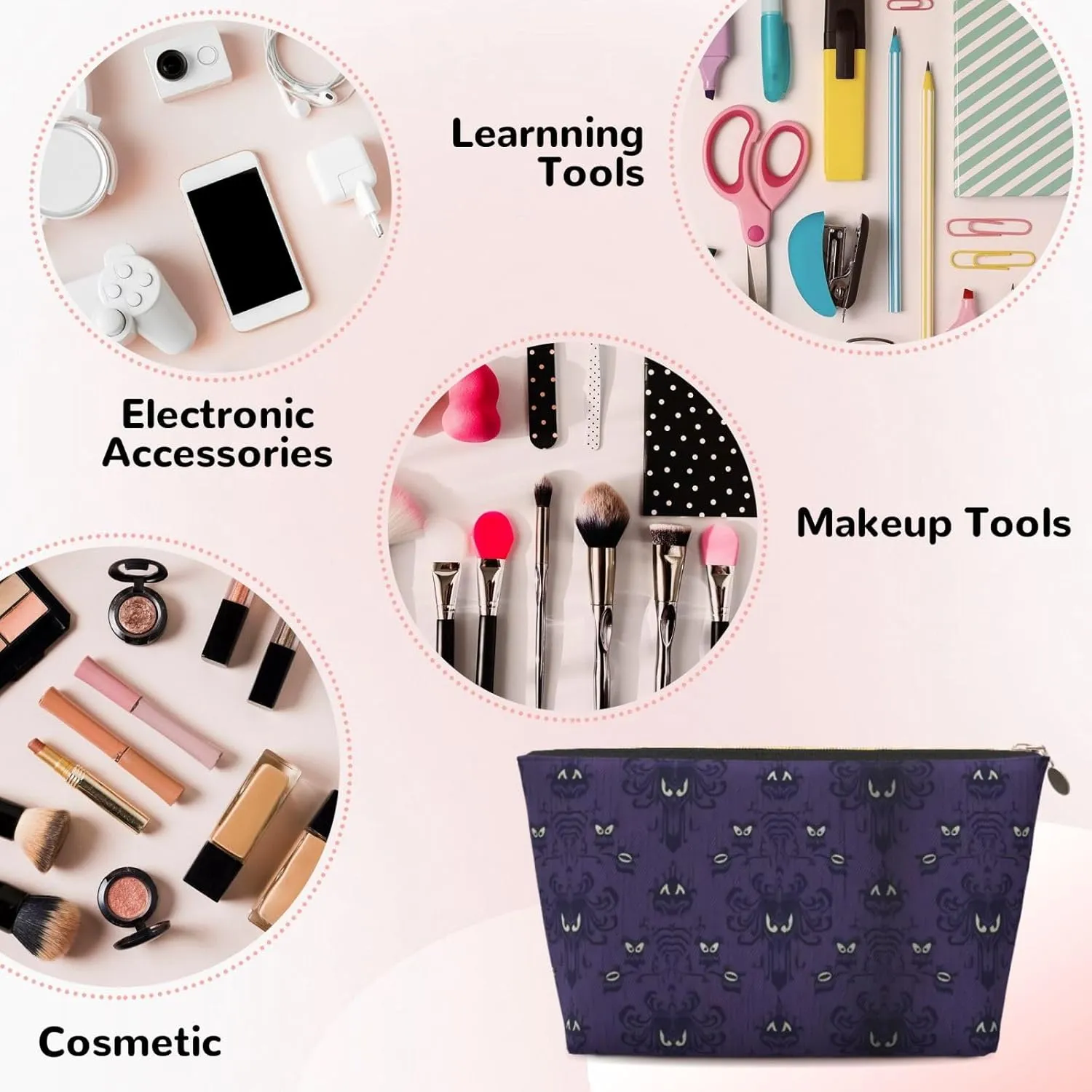 Haunted Mansion Cosmetic Bag Travel Makeup Bag Organizer Toiletry Bag with Zipper Storage Pouch Coin Purse Brushes for Women Girls Gifts