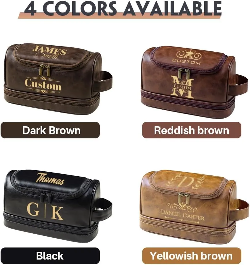 HDSD Personalized Travel Leather Toiletry Bag for Men Hanging Custom Groomsmen Gifts Cosmetic and Toiletries Bag (Black)